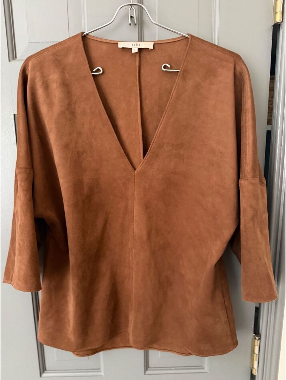 Tibi Women's Brown Faux Suede Tunic Top - Oversized Drop Shoulder Sz. S